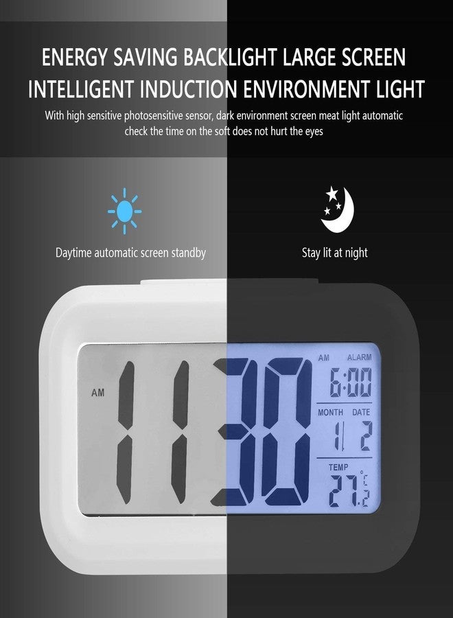 SILENCIO Digital Smart Alarm Clock With Automatic Sensor, Date & Temperature for Students, Home, Bedroom (White) - Image 4